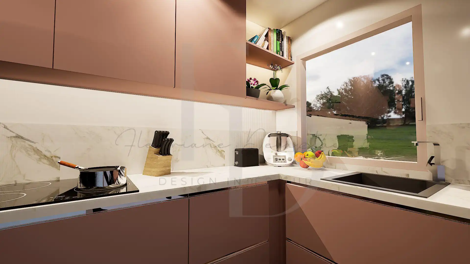 Cuisine teintes douces - plan 3D