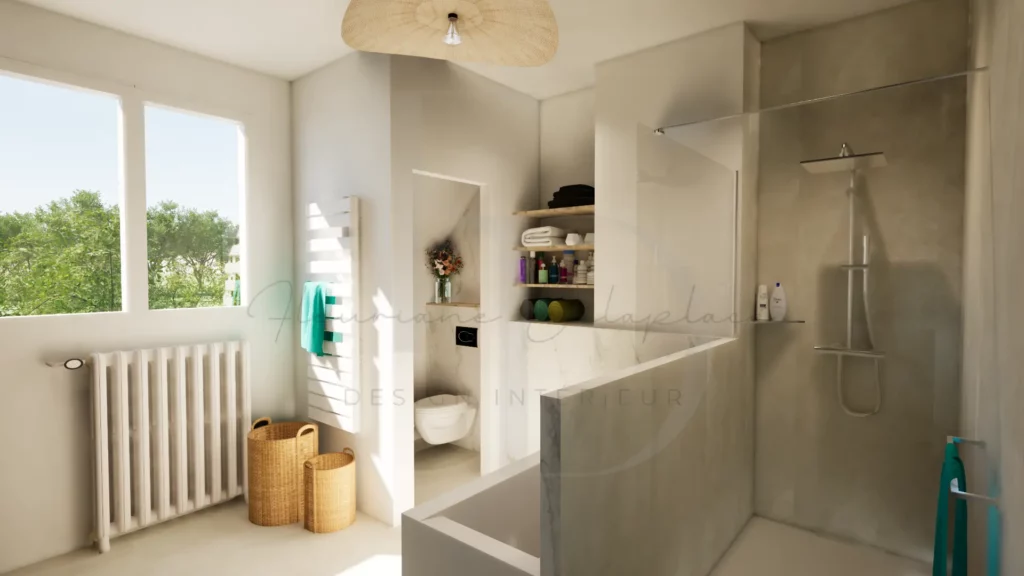 Aménagement salle de bains épurée après