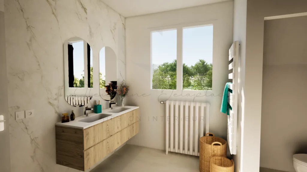 Aménagement salle de bains épurée après