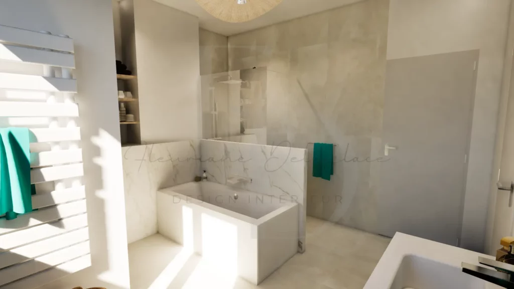 Aménagement salle de bains épurée après